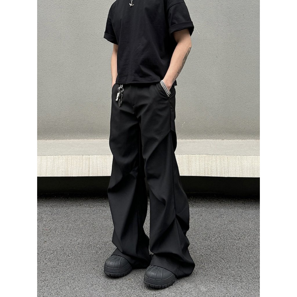 Calças retas Drape sentir preto vibe calças plissadas soltas perna larga cleanfit calças masculinas nicho Design sentir