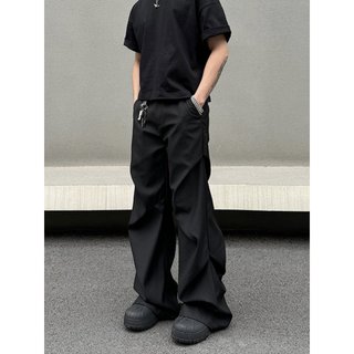 Calças retas Drape sentir preto vibe calças plissadas soltas perna larga cleanfit calças masculinas nicho Design sentir