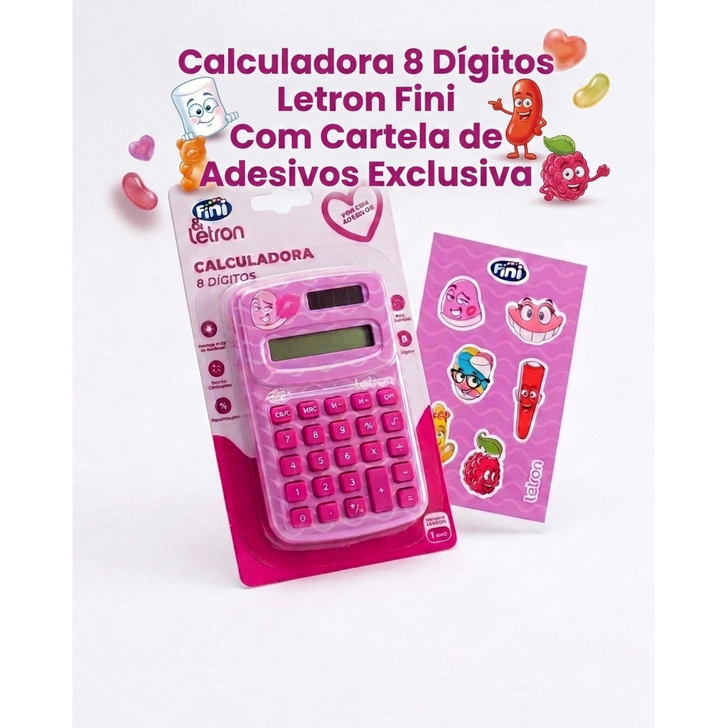 Calculadora 8 Dígitos Letron Fini - Com Cartela de Adesivos Exclusiva