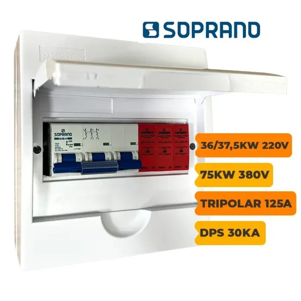 Quadro CA de Distribuição Tripolar 125A Com DPS 30kA 275V