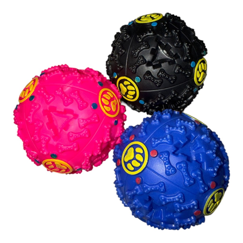 Kit 3 Bolas Petisqueira Sonora Interativa Cachorro Gato 9cm Plástico Cores Variadas