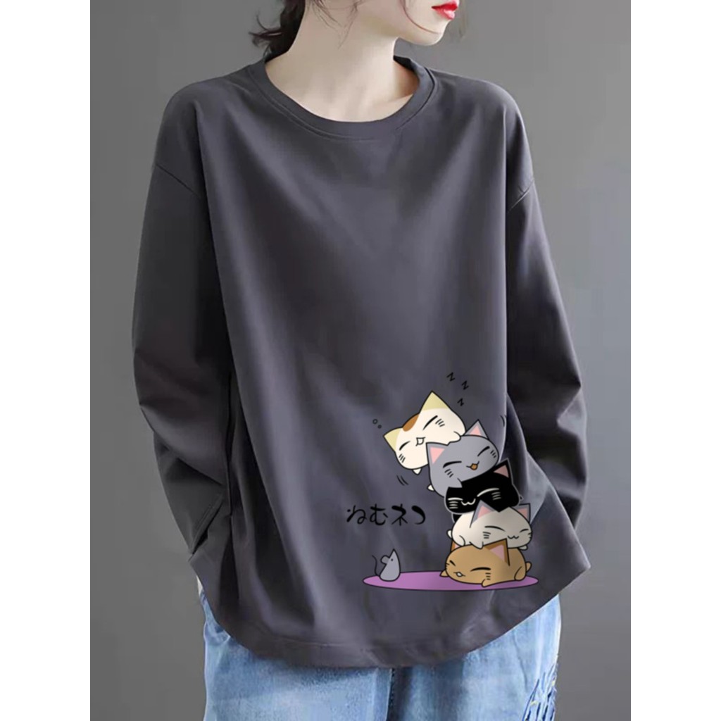 Comércio exterior exportação liberação 100% algodão manga comprida camiseta feminina 2025 primavera Casual temperamento 