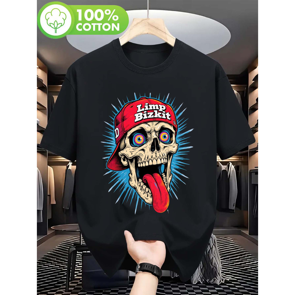 [Camiseta Premium em Algodão Puro]GXG Bonito Camiseta Feminina Casual 100% Algodão Com Estampa Colorida De Caveira Limp