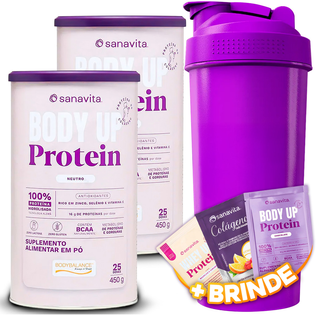 2x Proteina Suplemento Alimentar Sanavita Body Up 450g Proteina Sabor Neutro + Coqueteleira 600ml