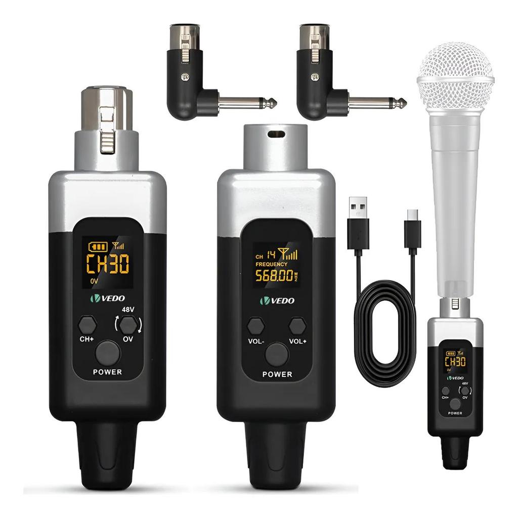 Conversor Microfone Sem Fio UHF – Transmissor e Receptor 48V, Para Estúdio, Podcast e Eventos