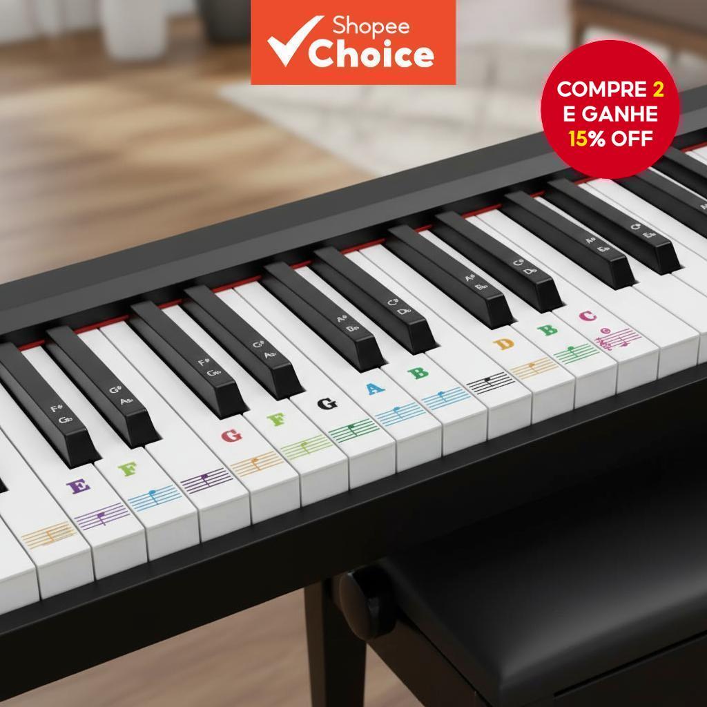  Adesivos para teclado de piano iniciante, etiquetas de teclas reutilizáveis e protetoras, adesivos para sobreposição de