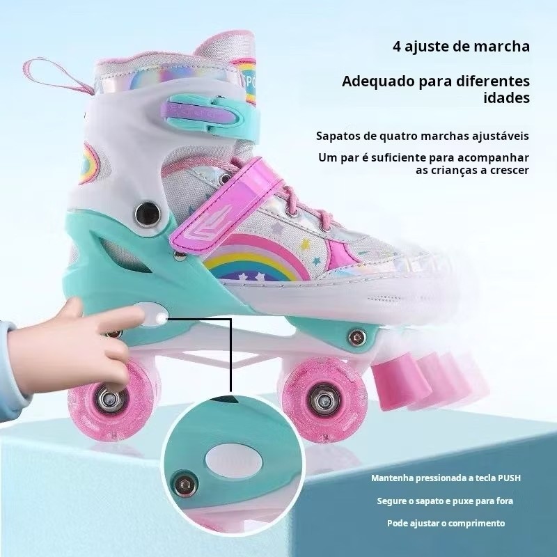 Patins Infantis com 4 Led Rodas Tamanho ajustável com velcro seguros chamativos Crianças Presente
