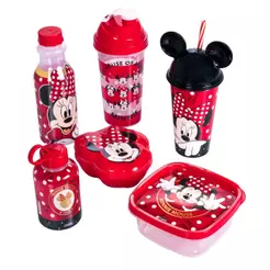 Kit 6 Peças Minnie Vermelha Shakeira Garrafa Tampa Divertida Pote Lancheira Alimentação Passeio Presente Plasútil