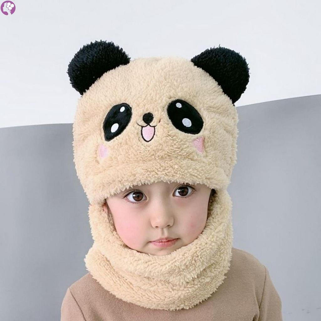 Gorro de Inverno Infantil Quente Panda Animal Desenho Animado Chapéu de Pele Sintética à Prova de Vento Cachecol Pulôver