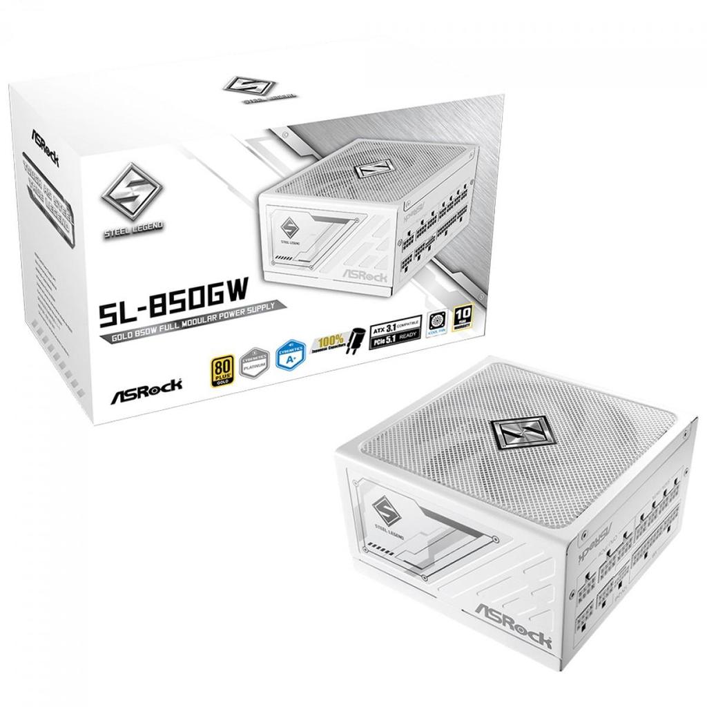 Fonte ASRock Steel Legend White, 850W, 80 Plus Gold, Full Modular, ATX 3.1, PCIe