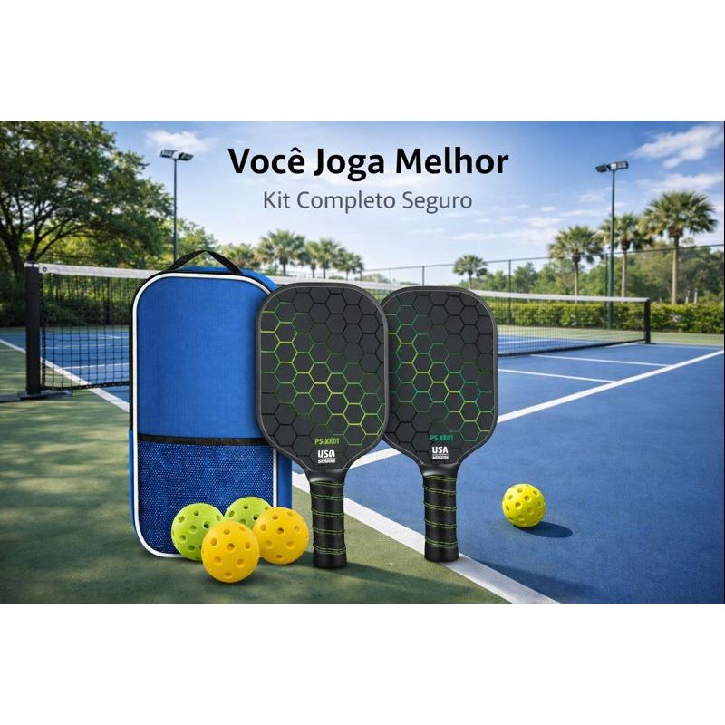 Kit Raquete Pickleball Precisão E Segurança  Bolas E Bolsa