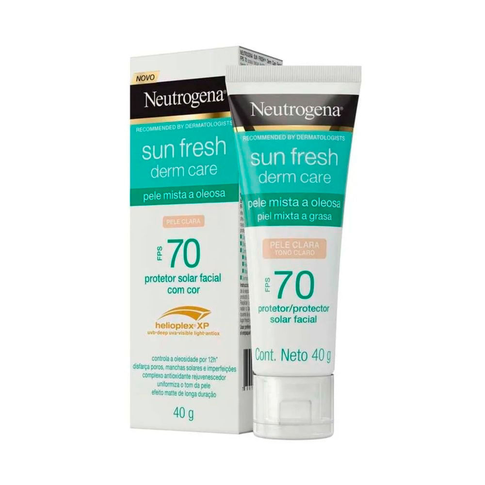 Detalhes do Protetor Solar Facial Neutrogena Sun Fresh Derm Care FPS 70 Pele Clara 40g