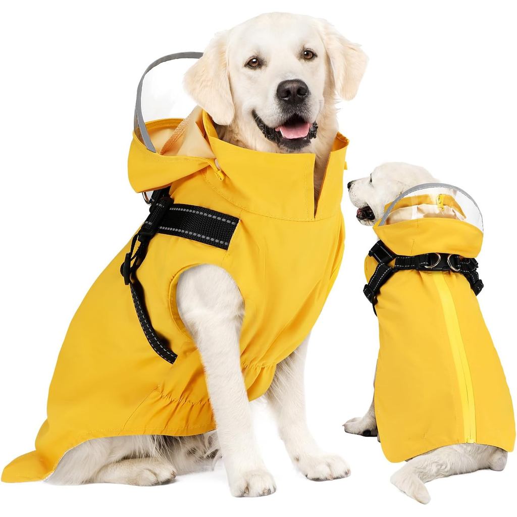 Capa de Chuva para Cães Lukovee - Jaqueta Impermeável com Arnês e Capuz Removível, Capa de Chuva para Cães com Dupla Cam