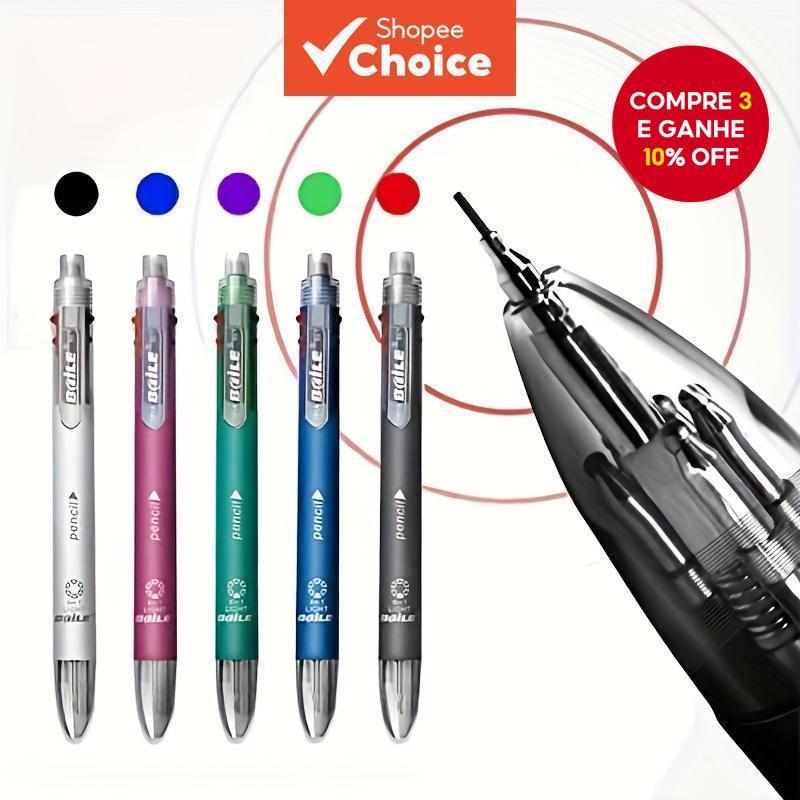 1pc Papelaria Criativa 5 Cores Clique Cor + Lápis BL-191A Caneta Esferográfica Multicolor 5 + 1 multi-Função