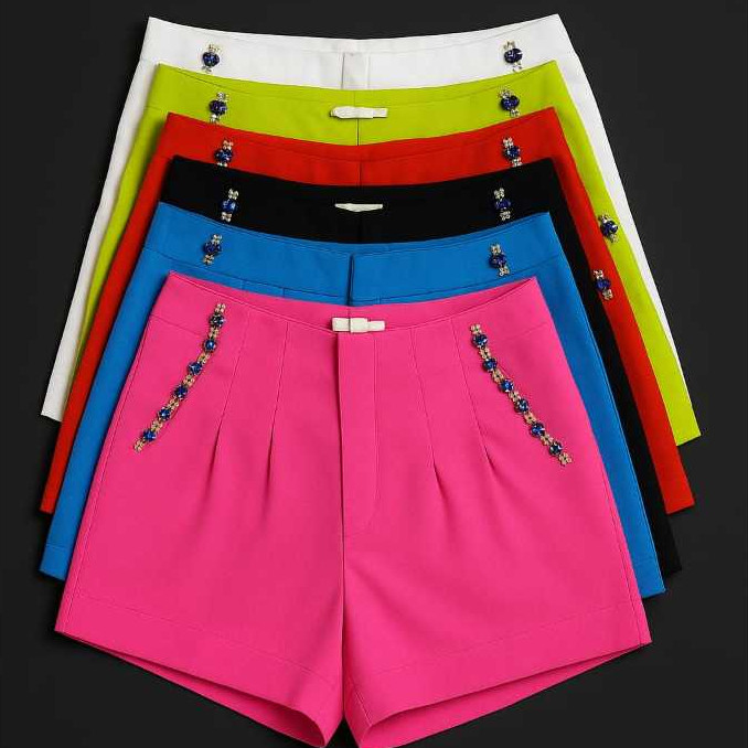 Short Feminino Alfaiataria Cintura Alta Social Pedraria Bolso Zíper Elegante Moda Verão Festa Crepe em Oferta na Shopee