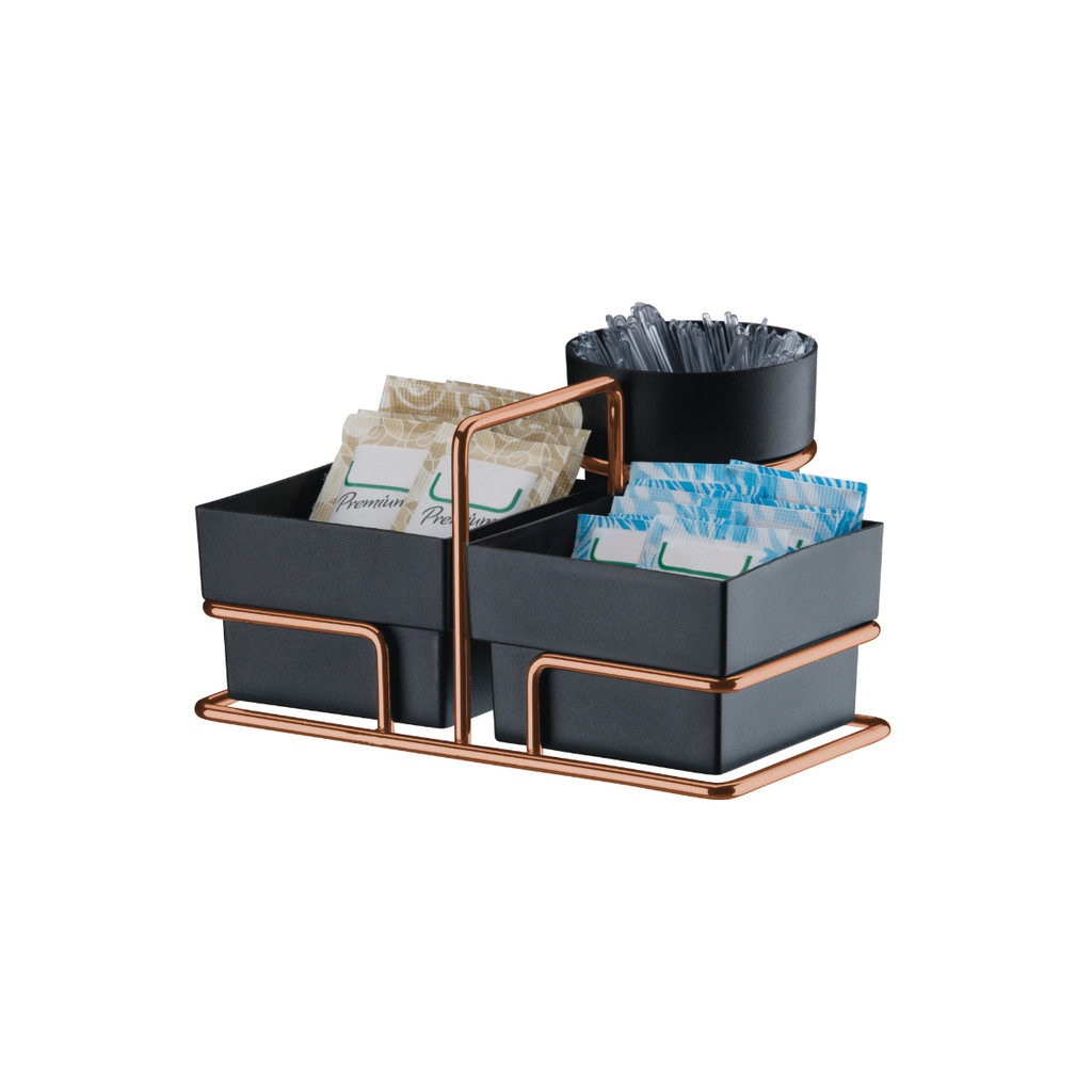 Suporte Porta Saches para Açúcar e Adoçante e Mexedor cor Rosé Gold Future 1180RG
