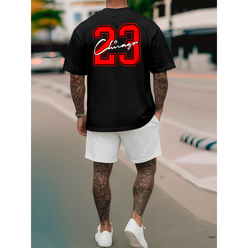 Kit Camiseta Oversized e Short Tactel Masculino Streetwear Chicago 23 Camisa Algodão Premium 26.1