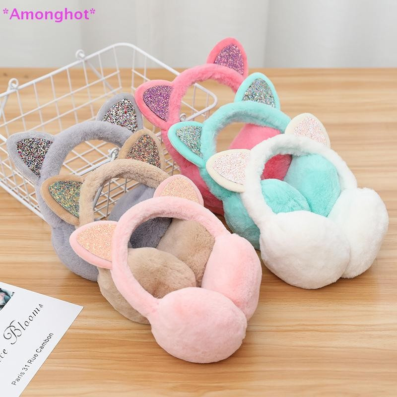 Entrehot > Novo Adorável Inverno Quente Aquecedores De Orelha De Gato Orelhas De Glitter Protetores Pelúcia Para Mulhere