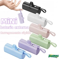 Carregador Mini Power Bank 5000mAh Bateria Sem Fio 2em1 Carregador Portátil para iPhone e Tipo-C