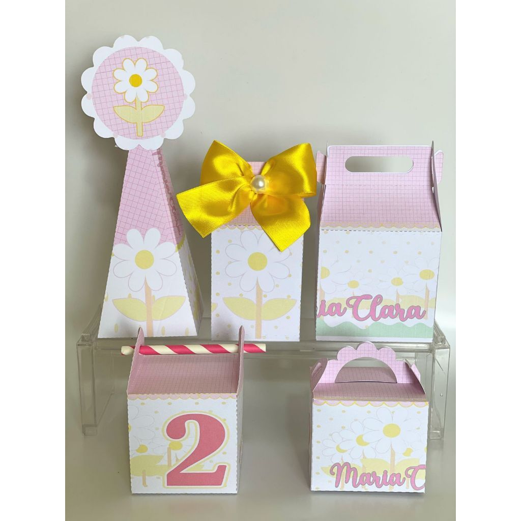 KIT FESTA Personalizado MARGARIDAS pegue e Monte Lembrancinhas - Aniversário - Caixinha Personalizadas - Papel