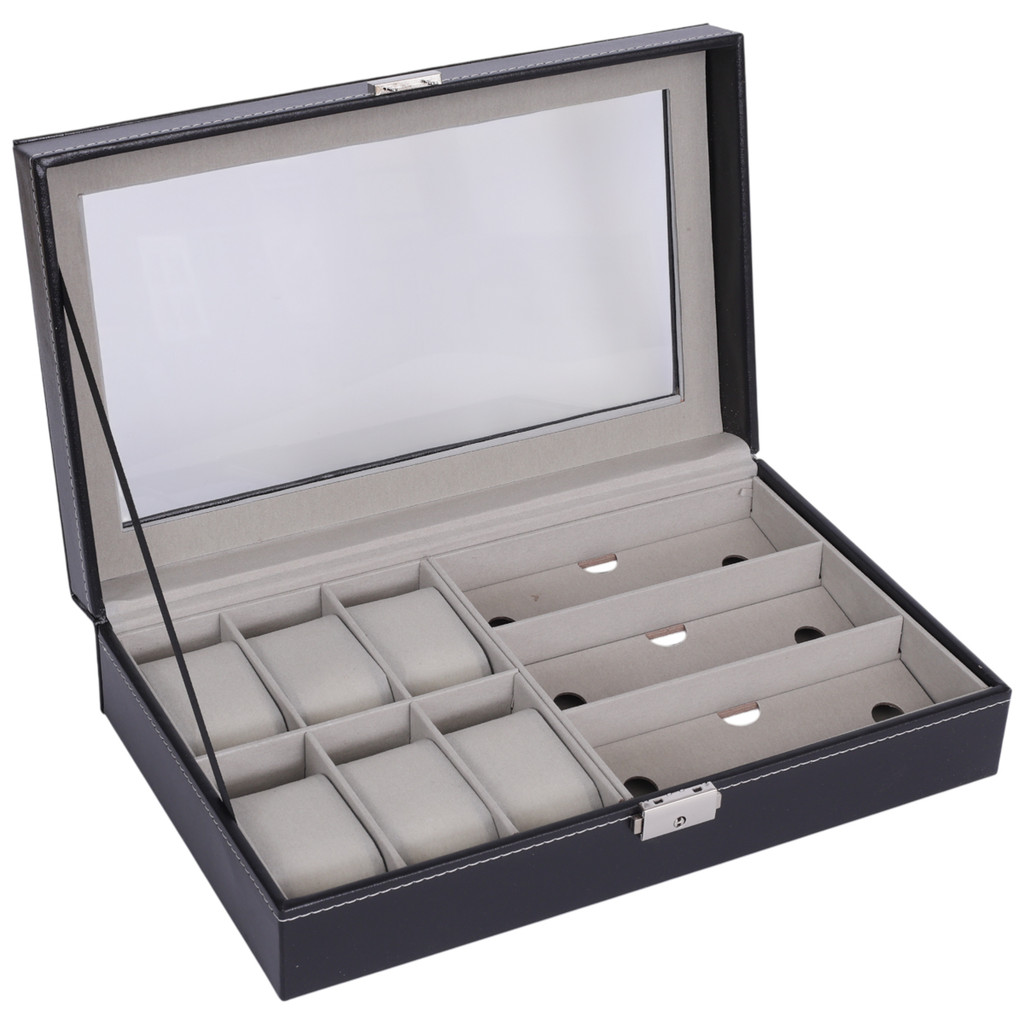 Porta Relógio Estojo Maleta Organizadora 6 relógios 3 óculos