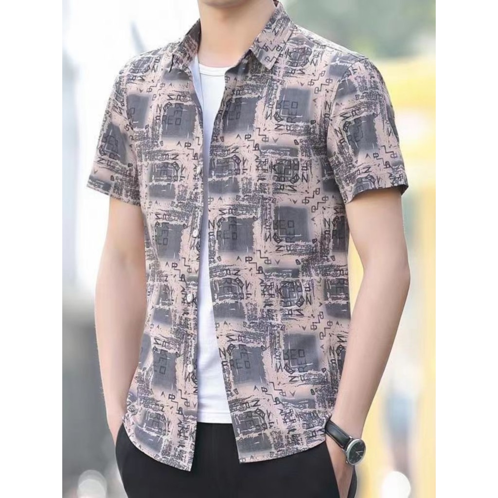 Camisa de manga curta de seda gelo masculina verão versão coreana na moda protetor solar camisa xadrez masculina Casual 