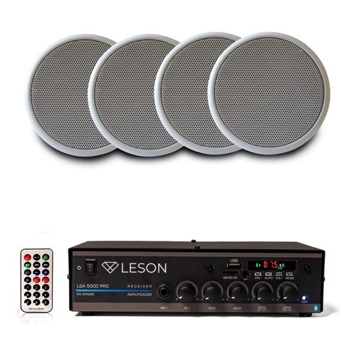 Kit Som Ambiente Leson Orion 4 Caixas Arandela 5pol + Amplificador 4x canais