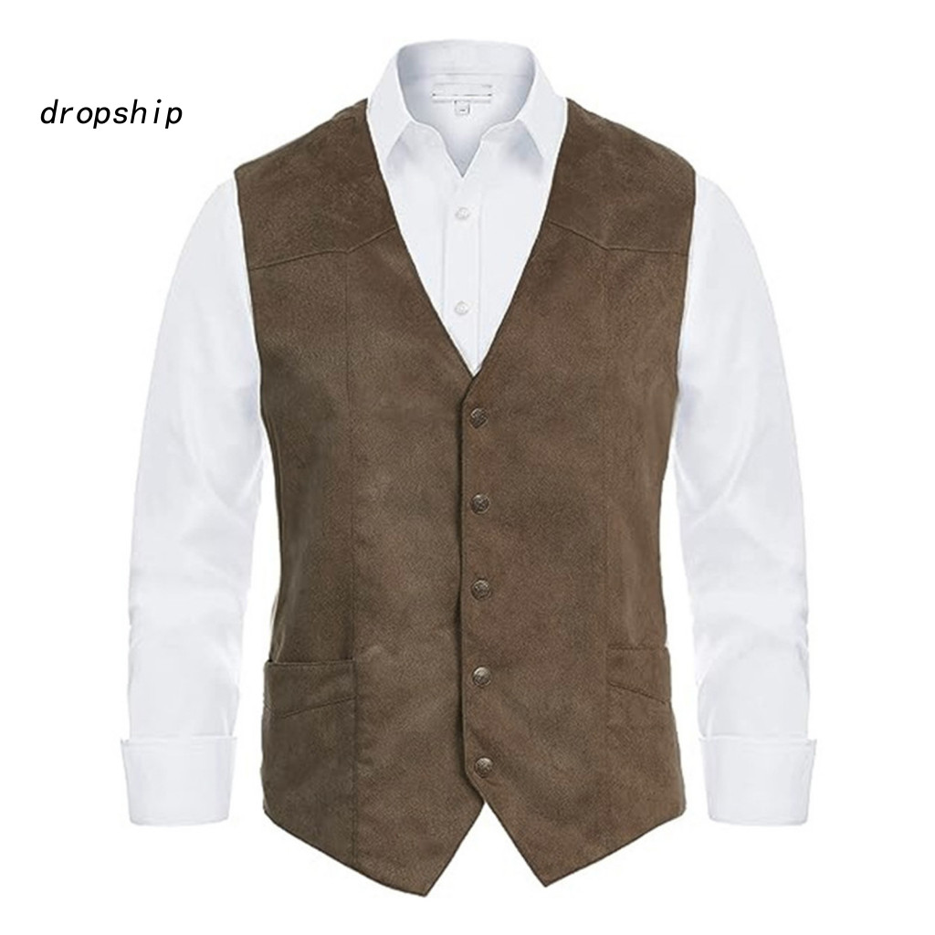 Men Formal Wear Suit Vest Men's Slim Fit V-neck Waistcoat with Pockets Single Breasted Business Sleeveless Solid Color D