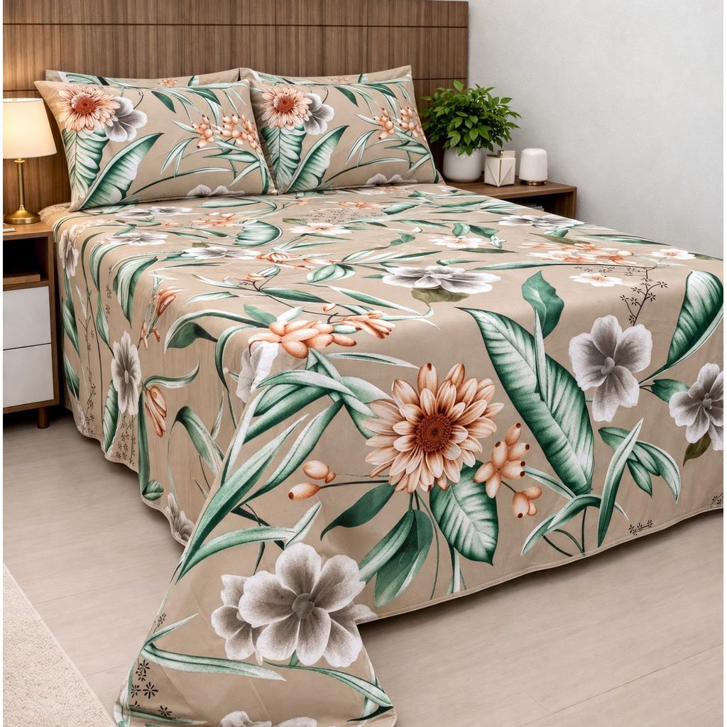 Jogo de Cama 3 Peças Lençol Fronha Estampado Floral Casal Box Queen Algodão em Oferta na Shopee