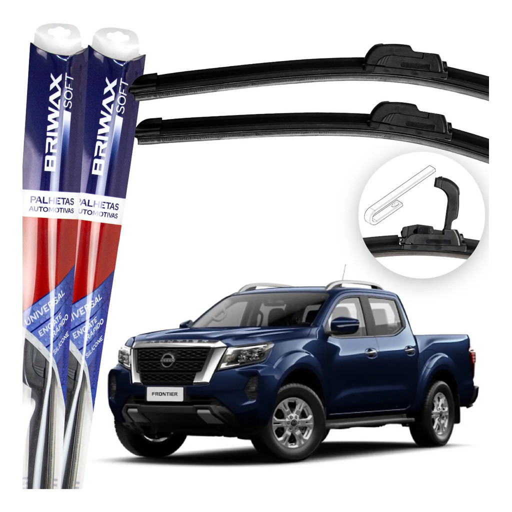 Jogo Palhetas Limpador de Parabrisa Silicone Chuva Gancho Universal Nissan Frontier 2008 À 2024