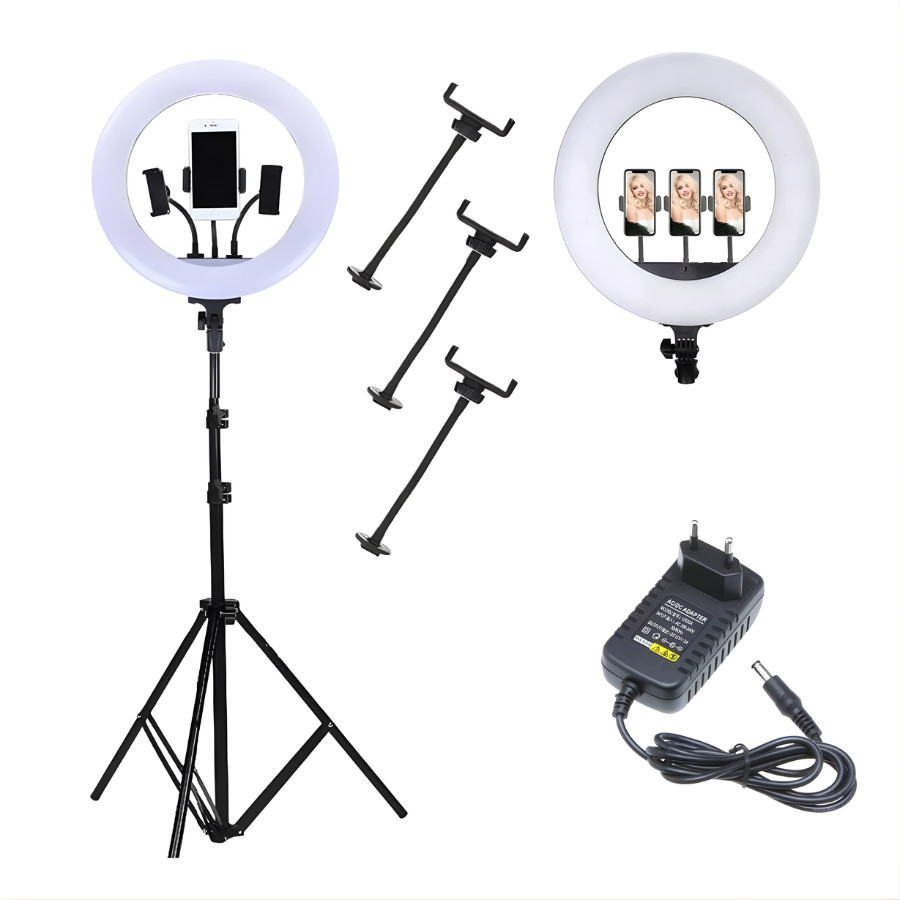 Ring Light Iluminador 14 Polegadas Tres Suporte Celular Fonte Com Tripe De 2.10 Metro (MLG-109W)