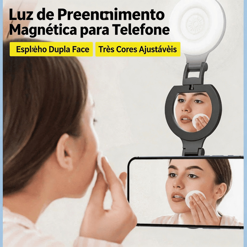 Luz de Preenchimento LED com Espelho 💡 Magnética Portátil Selfie USB