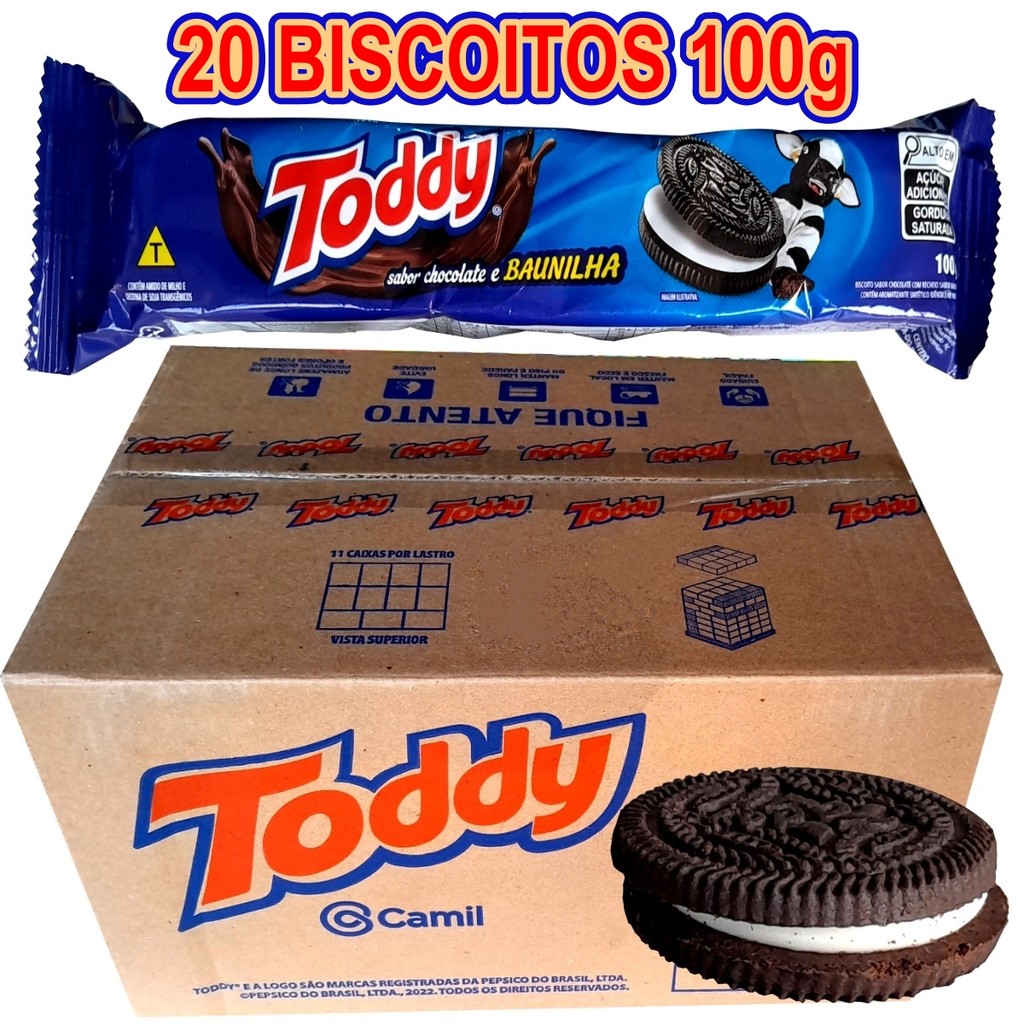 Biscoito Toddy Recheado Baunilha Caixa 20 Unidades de 100g