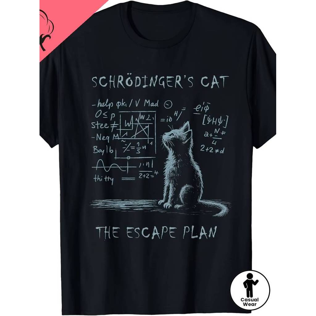 Camiseta Masculina Schrödinger Gato Mecânica Quântica Humor Nerdy Física Divertida Inteligente Estilosa Casual