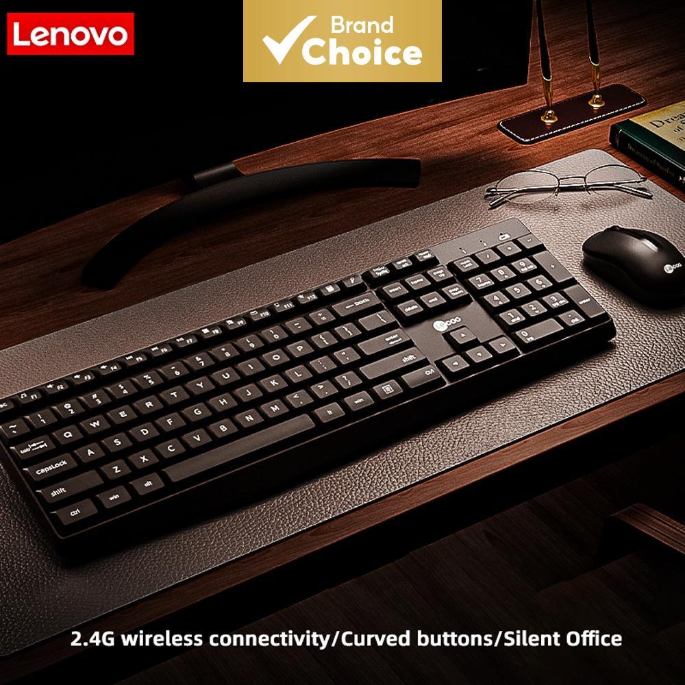 Conjunto de Teclado e Mouse Sem Fio Lenovo 2.4GHz com Teclas Curvas, Digitação Silenciosa, Atalhos Multimídia e