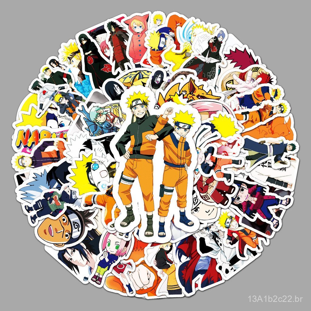 62 adesivos decorativos de anime japonês com desenhos do Naruto, sem repetições, para laptops, scooters elétricos e carr