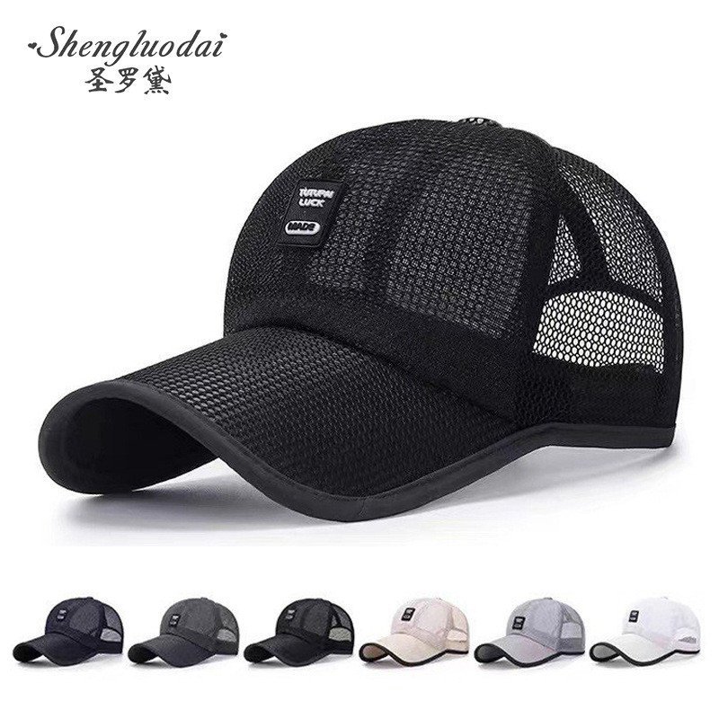 Boné de beisebol masculino com aba estendida para proteção solar no verão, boné de malha casual para pesca ao ar livre,