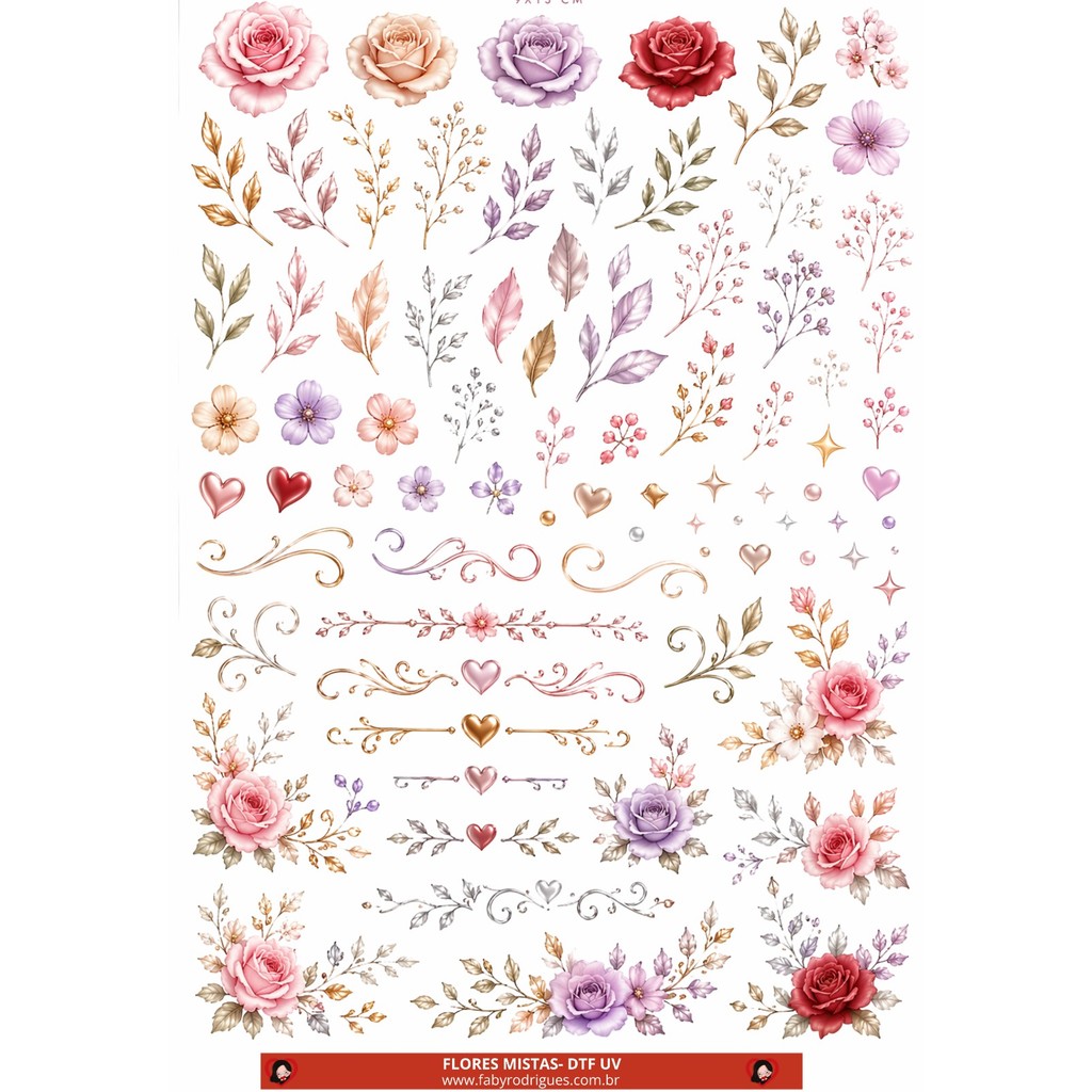 ADESIVO DTF UV KIT FLORES MISTAS PARA APLICAR 9X13cm