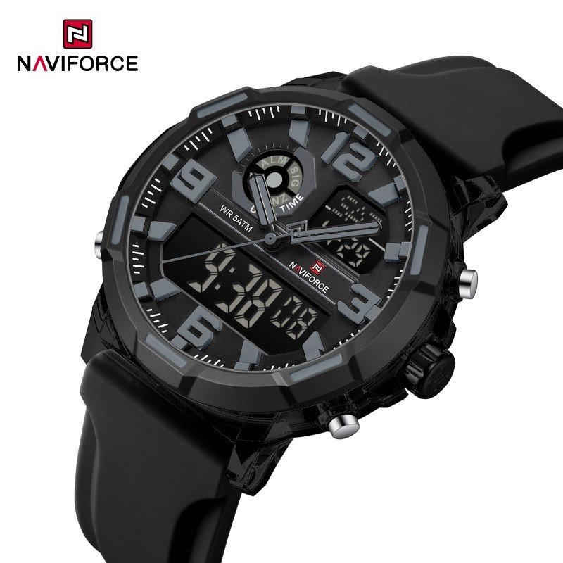 NAVIFORCE NF7130 Relógio Esportivo Masculino Dual Time 5ATM À Prova D'água De Pulso Analógico Digital Com Mostrador Gran