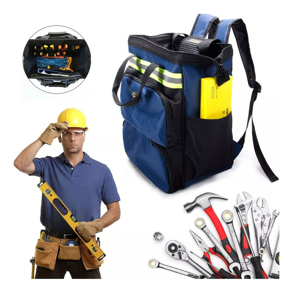 Mochila de Ferramentas Profissional com Multiplos Compartimentos, Resistente - Organiza Técnicos e Profissionais
