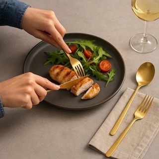 Conjunto Talheres 24 Peças Inox Dourado Faqueiro Luxo Jantar Mesa Completo
