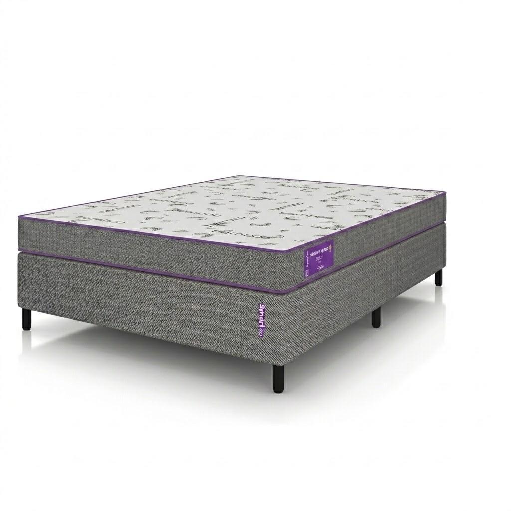 Conjunto Cama Box Casal Smartz: Colchão Acction D23 Intermediário + Base box 138x188 Hipoalergenico