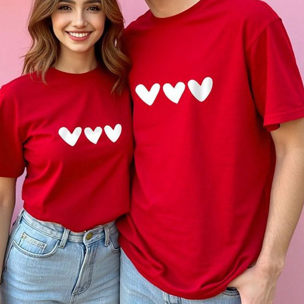 Kit 2 Camisetas Casal Namorados Romantico Camisa Coraçoes Minimalista Confortavel Algodão