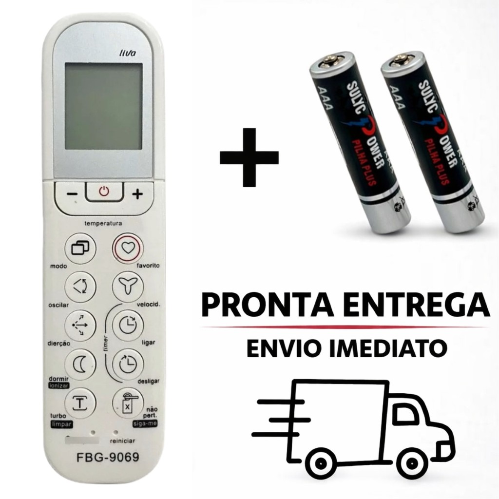 Controle Remoto Para Ar Condicionado Midea Viza Liva FBG 9069 + Pilhas