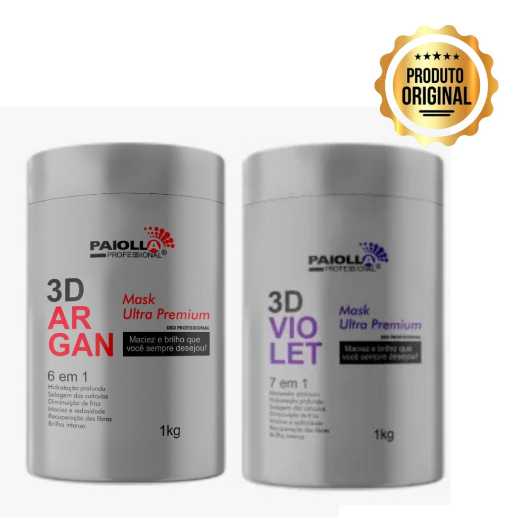 Paiolla Botox Violet 3D 1kg + Botox Argan 3d 1kg Relaxamento Alisamento Tratamento Capilar
