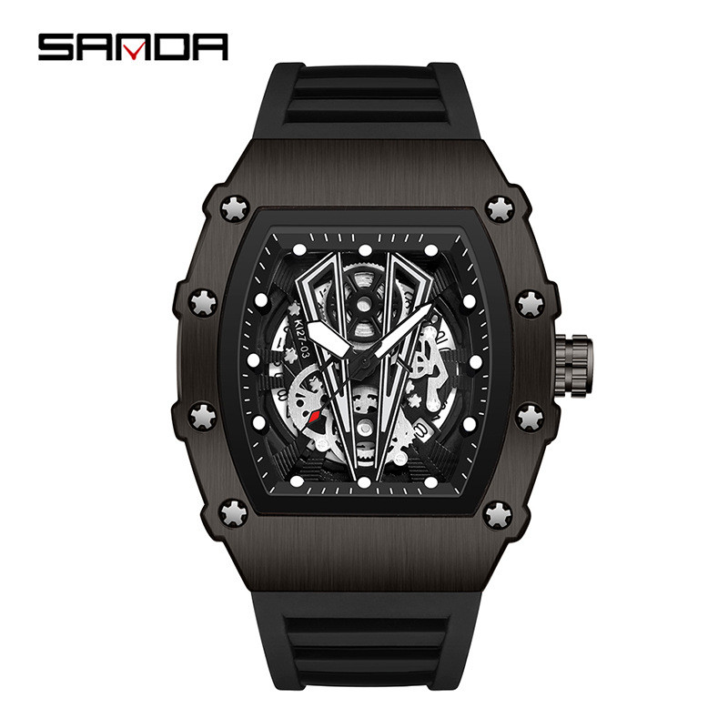 Sanda 7045 quadrado quartzo com calendário moda Casual relógio masculino fluorescente oco legal relógio de pulso PQN2