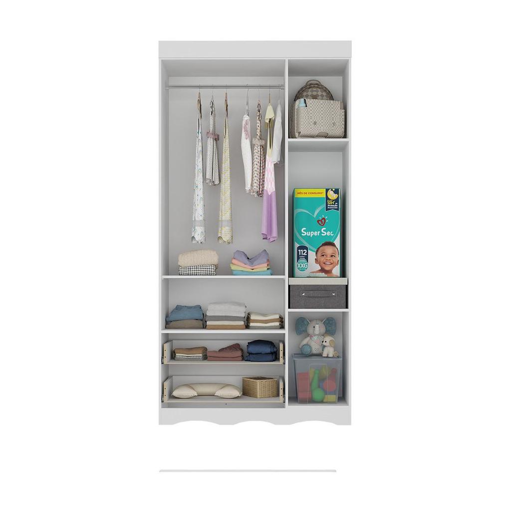 Guarda-roupa Infantil 92cm com Vidro 3 Portas e 2 Gavetas Doçura Multimóveis MP4492
