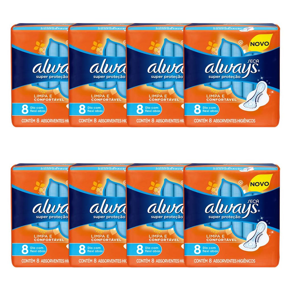 Kit 8 und Absorvente Always Super Proteção Seca c/ Abas 8 und em Oferta na Shopee
