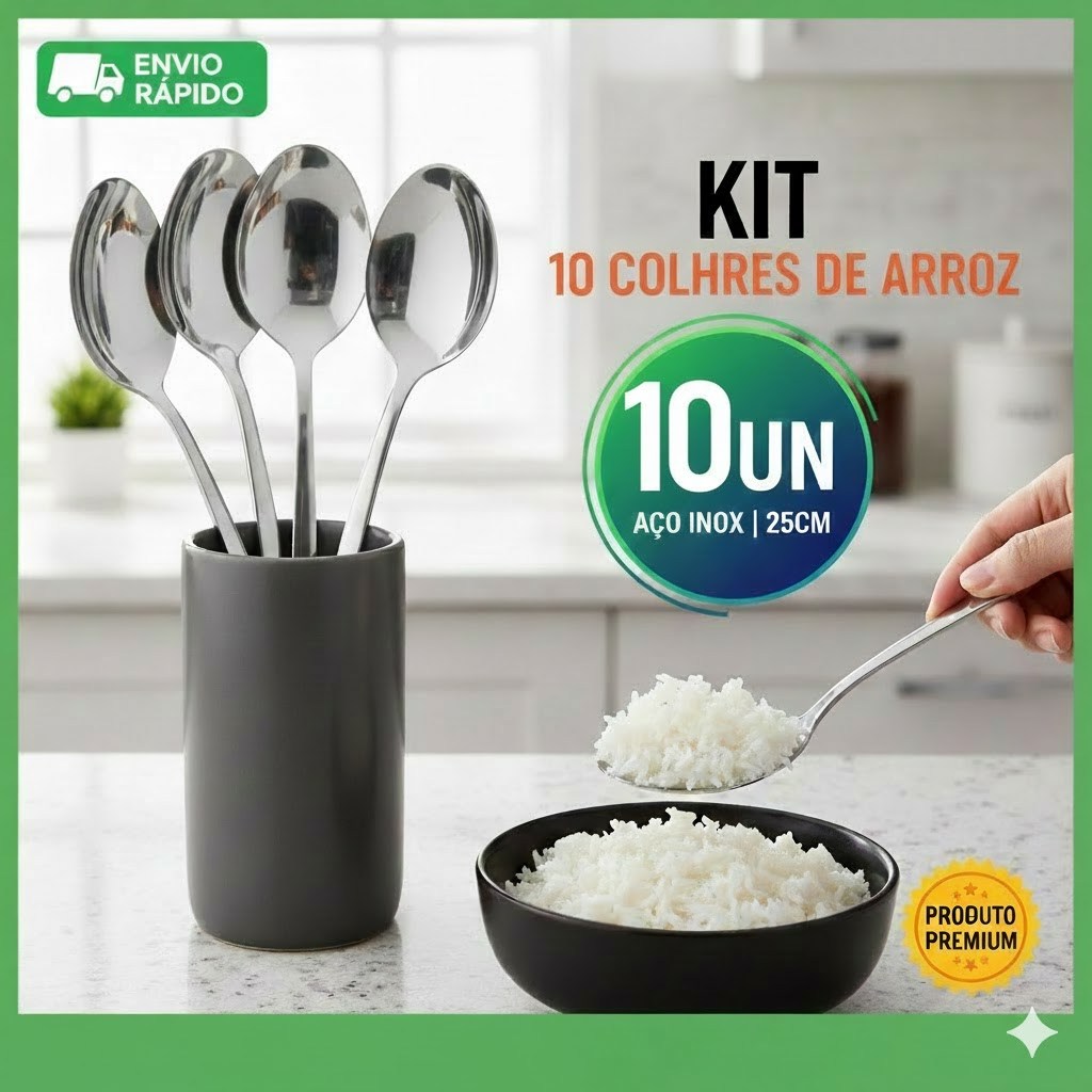 Kit 10 Colheres de Arroz Grande Aço Inox 25cm Servir Profissional Reforçada em Oferta na Shopee