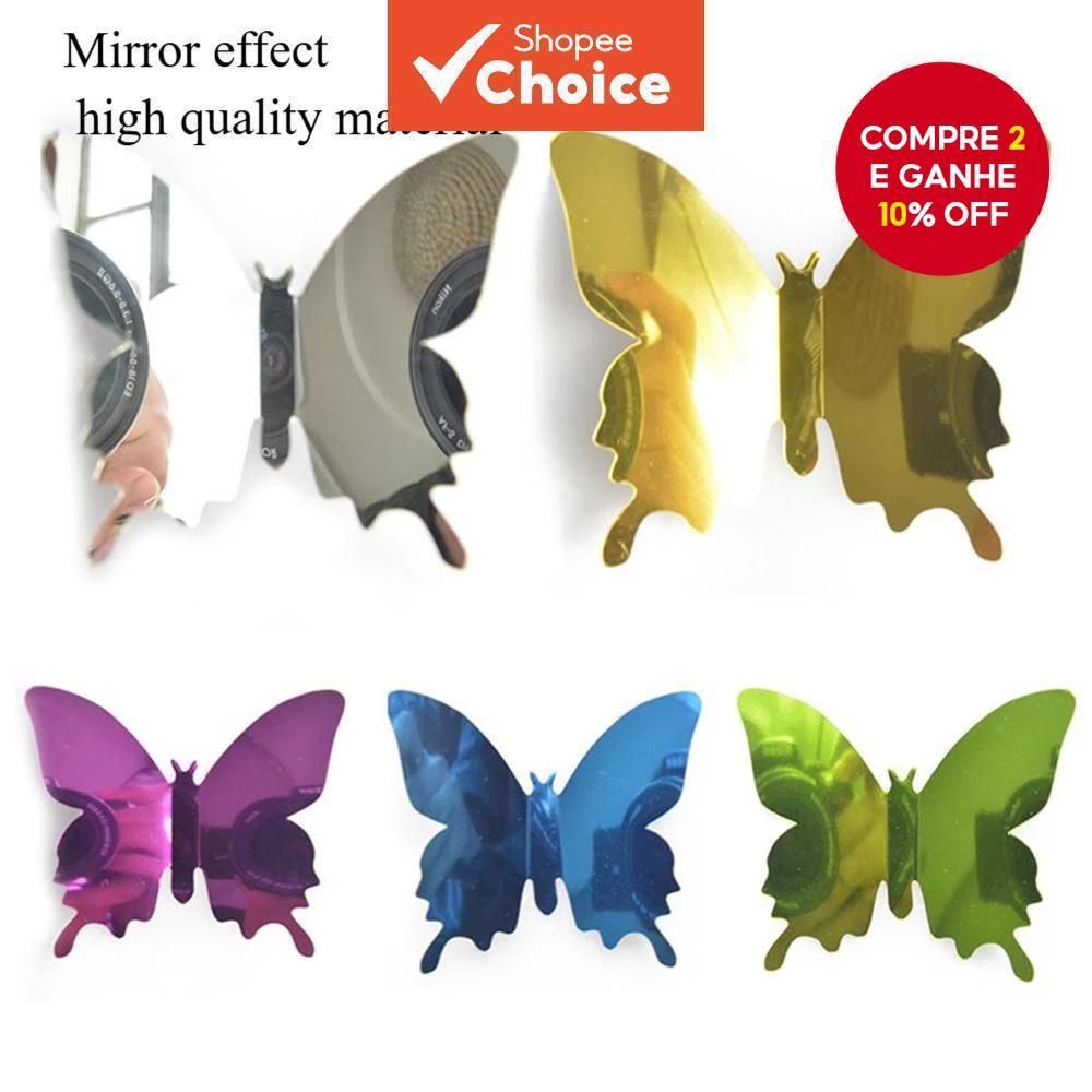 Adesivos De Parede Com Espelho Borboleta 3D De 12 Peças-Arte Removível Para Quartos Infantis E Decorações De Casamento